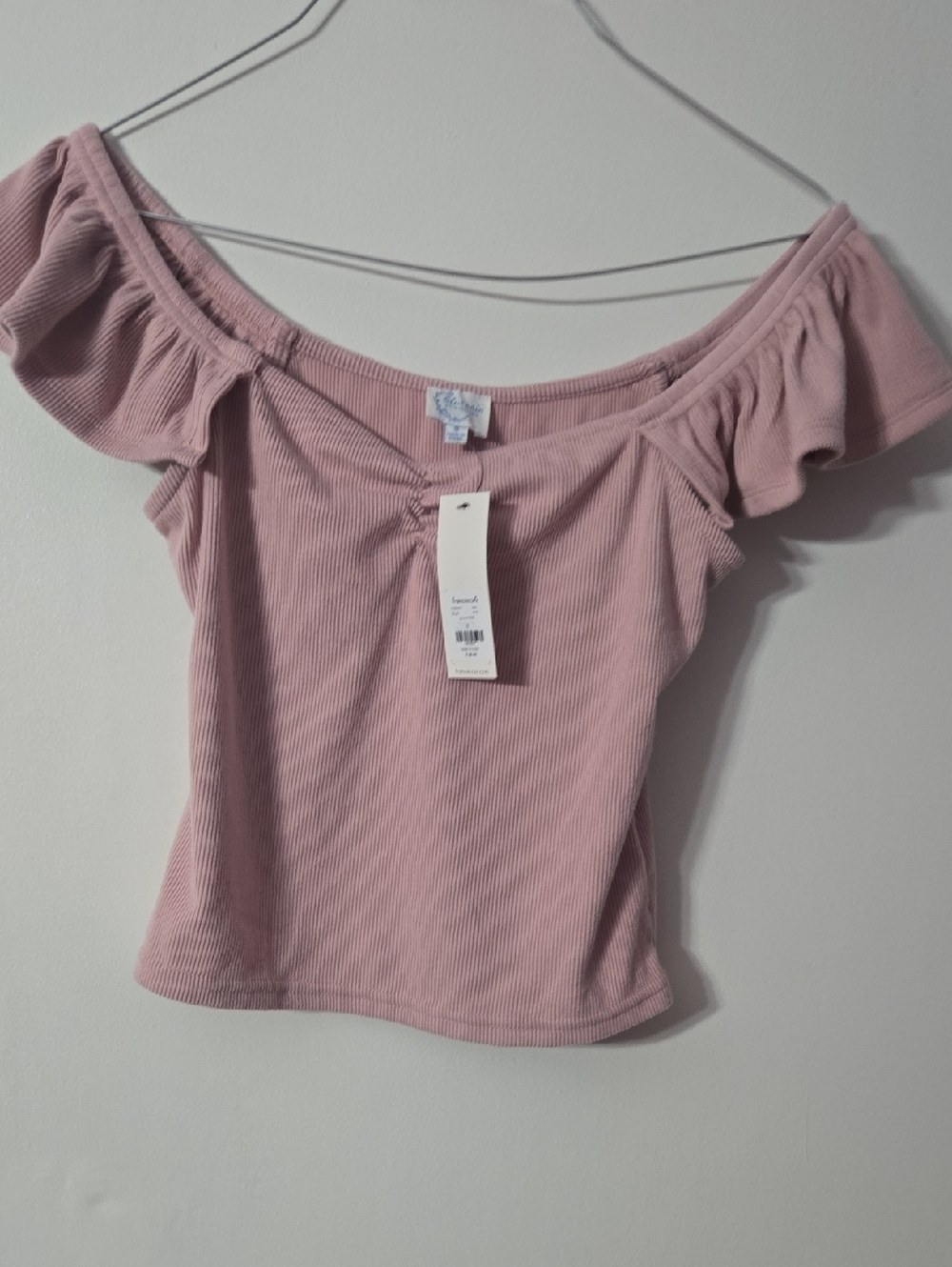 Francesca's Collections Ribbed Off-Shoulder Crop Top - Dusty Pink